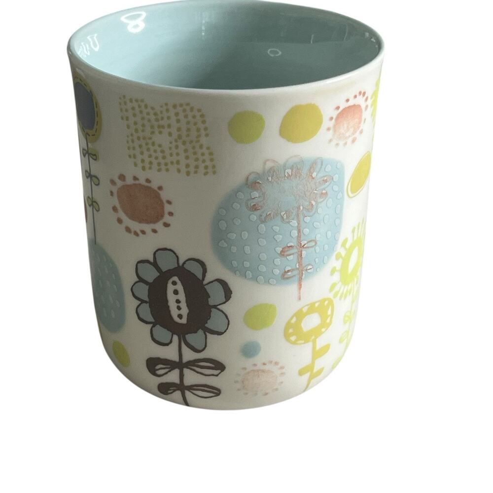 Starbucks Ceramic Coffee Mug Hand Painted Flower Dots 2009 Pastel Colors 12 oz